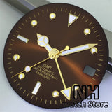 28.8mm Brown Coffee Dial With Gold Edge Time Marks Green Luminous For NH34 NH35 Movement Date Window