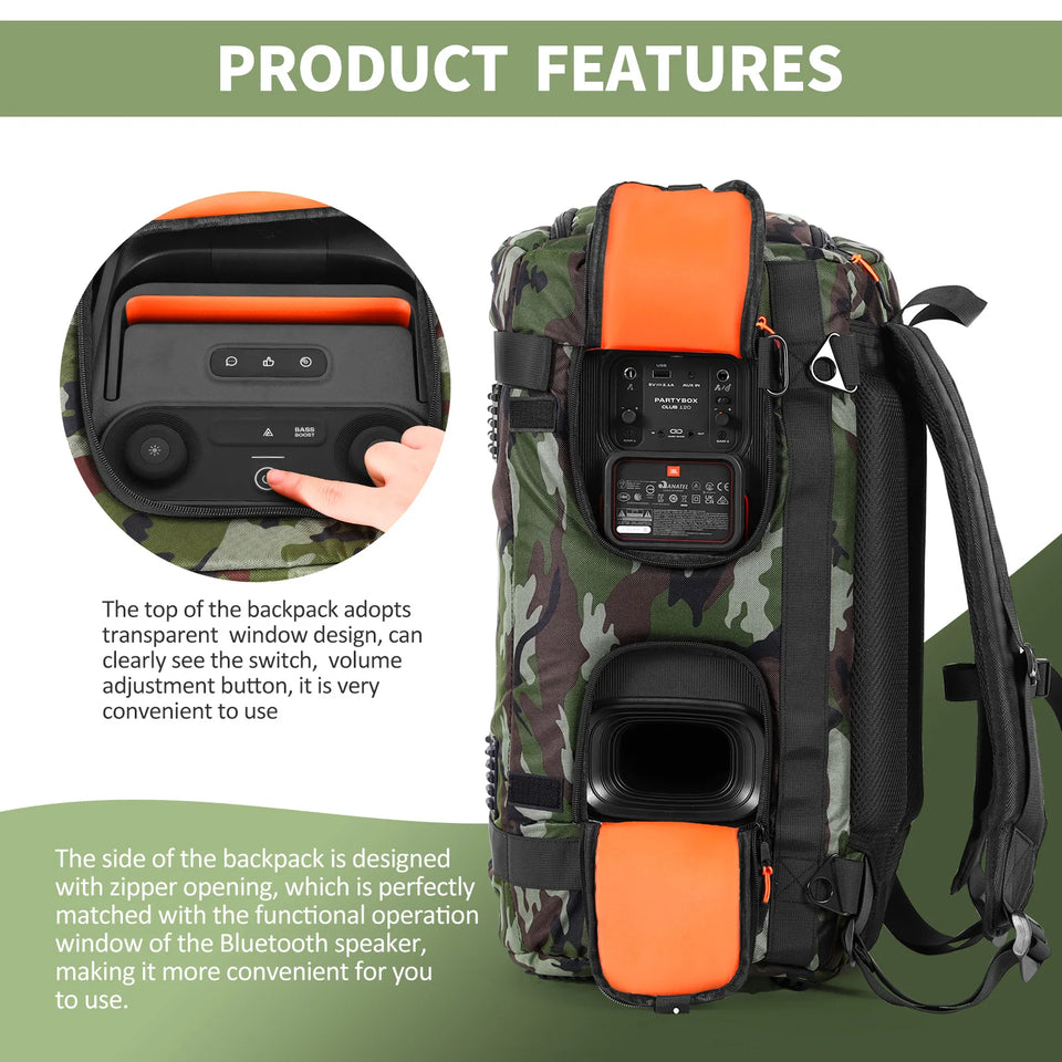 Portable Speaker Carry Tote Bag Backpack Waterproof Carrying Case Drop-Proof Adjustable Shoulder Strap for JBL Partybox Club 120