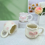 Bow Ceramic Coffee Cup Cute Handmade Ins Style Mug Drinking Water Afternoon Tea Gift Decoration Summer Dopamine Girlfriend Gift