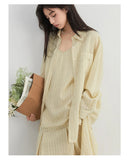 CHIC VEN Women Dress Sets Stripe Shirt Loose Casual Long Sleeve Sunscreen Blouses Camisole V-neck Dresses Spring Autumn 2025