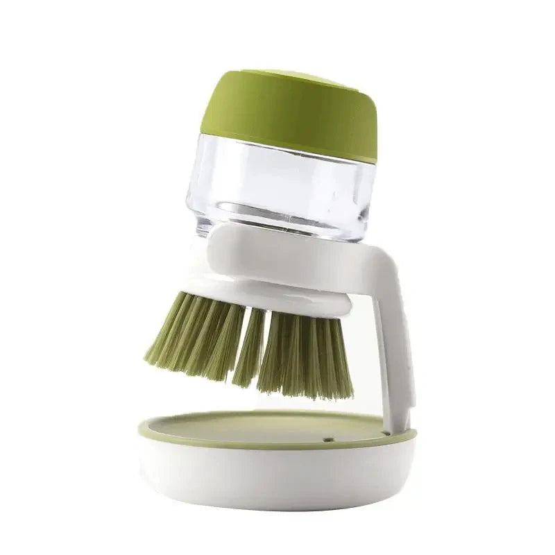 Multi-Use Kitchen Dish Brush, Soap Dispensing Palm Brush with Tray, Universal Scrub Brush for Household Cleaning