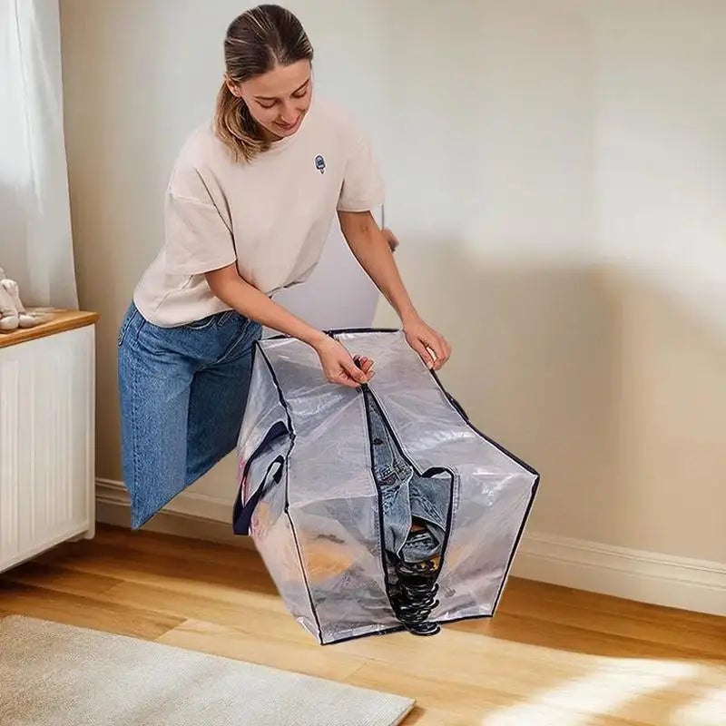 Large Capacity Closet Storage Bag; Sealed with Double Zipper, Transparent and Waterproof.