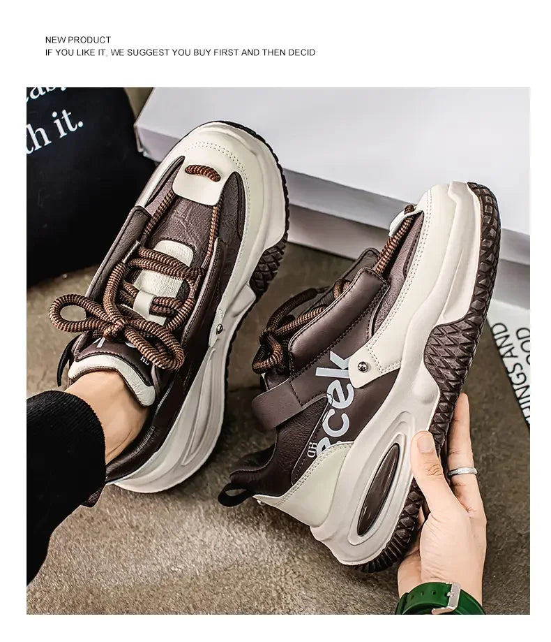 Chunky Sneaker Plus Size 45 46 47 48 Men Designer Sport Shoes Fashion Casual Leather Fabric Height Increased Flat Platform Shoes