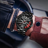 New Top Men Stainless Steel Watches Mens Car Wheel Hub Leather Quartz Watch For Male Military Sport Watch Relogio Masculino Hot