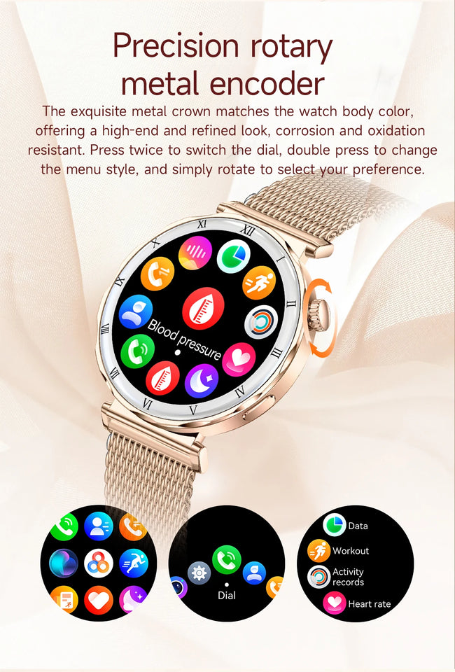 LIGE New 1.19inch AMOLED Fashion Ladies Smart Watch Bluetooth Call Sports Bracelet Women’s Health Waterproof Diamond Smartwatch