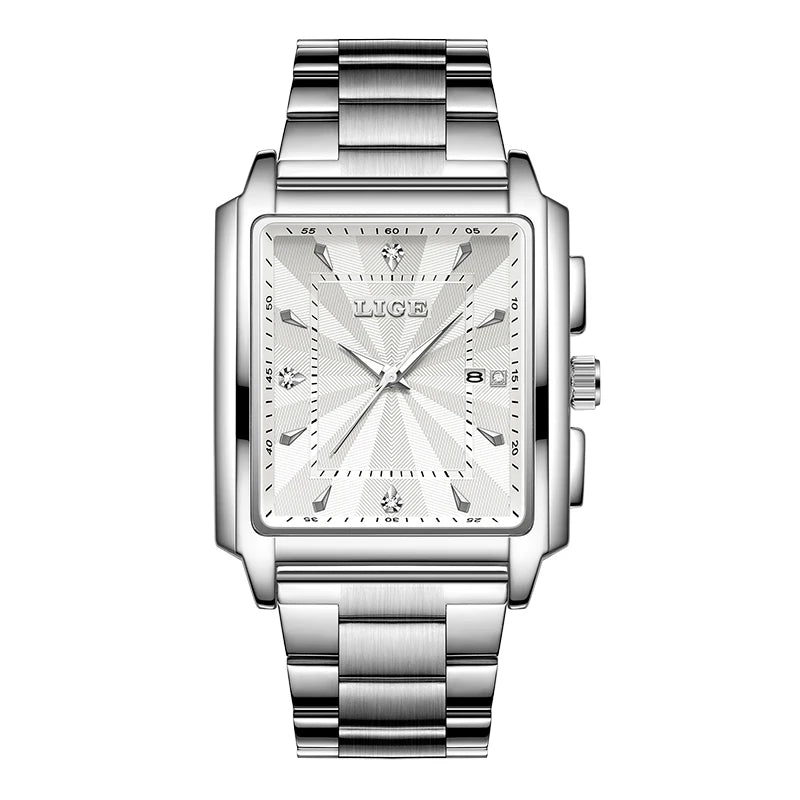 LIGE Fashion Business Watch Men Square Sport Waterproof Watches For Men Top Brand Luxury Military Quartz Chronograph Wristwatch