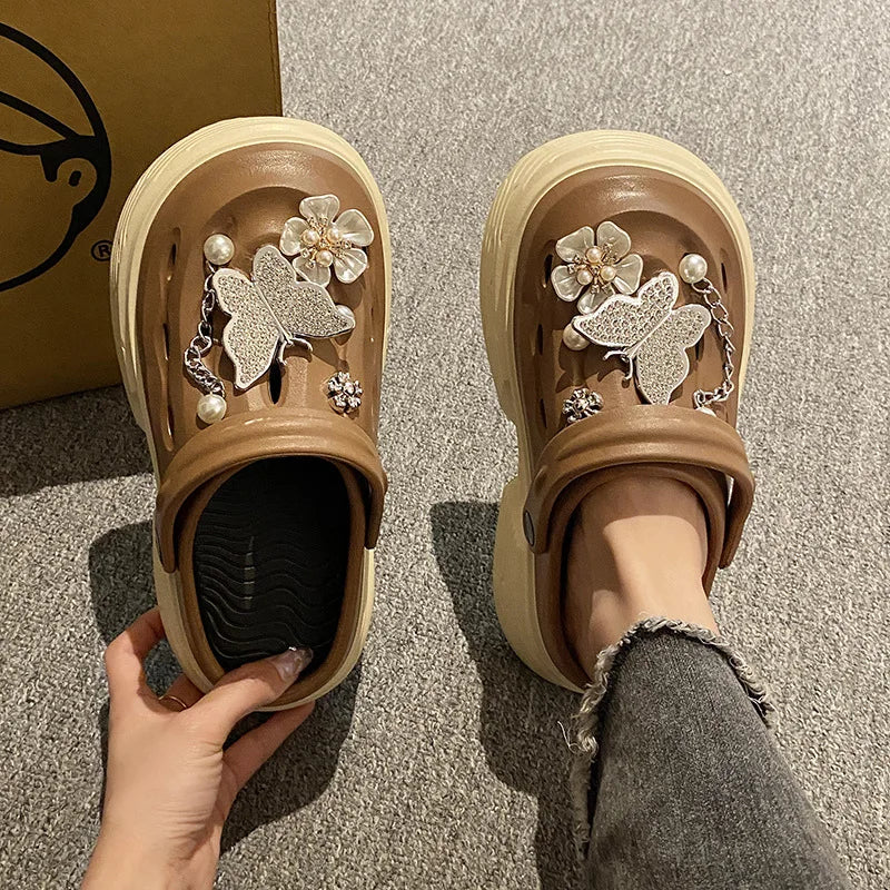 Fashion Beach Garden Shoes DIY Women's Hole Shoes 8cm Sandal Slippers Cartoon Accessories Hole Slippers Shoes for Students Girls