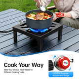 Portable Double Burner Outdoor Gas Stove Propane Cooker with Adjustable 0-10Psi Regulator Hose for Patio Camping, BBQ, Home