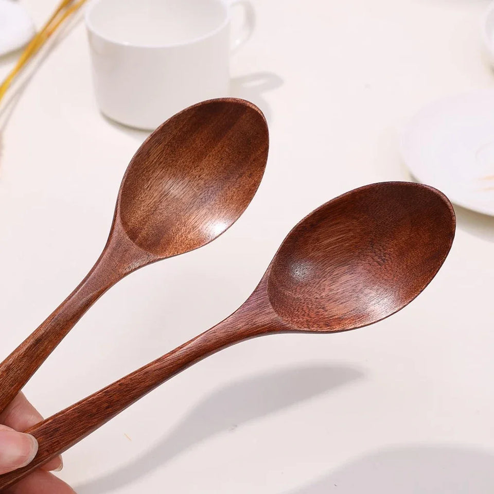 1-10PCS Long Hand Wooden Spoon Ellipse Ladle Sets Tea Coffee Honey Stir Spoons Kitchen Spice Scoops Tableware Stirrer Teaspoons