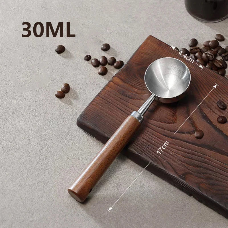 1pc New 304 Stainless Steel Measuring Spoon Coffee Bean Spoon 30ml Walnut Handle Coffee Powder Spoon Baking Spoon