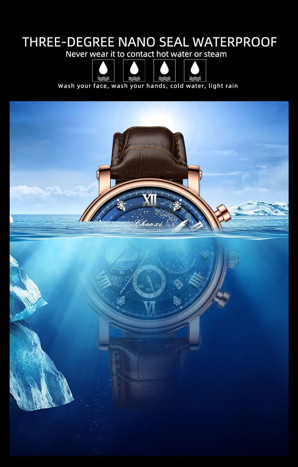 CHENXI Watches Luxury Men Waterproof Star Luminous Watch For Man High Quality Quartz Chronograph Leather Wristwatches Clock Male