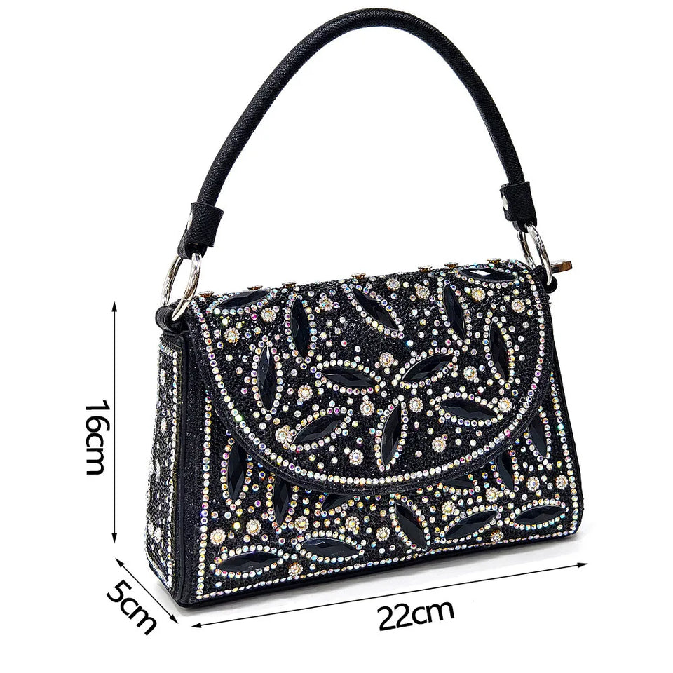 Elegant And Sexy Golden Color High Heels Shoes And Bag With Rhinestone Embellished Toe Is Comfortable Women's Shoes For Party