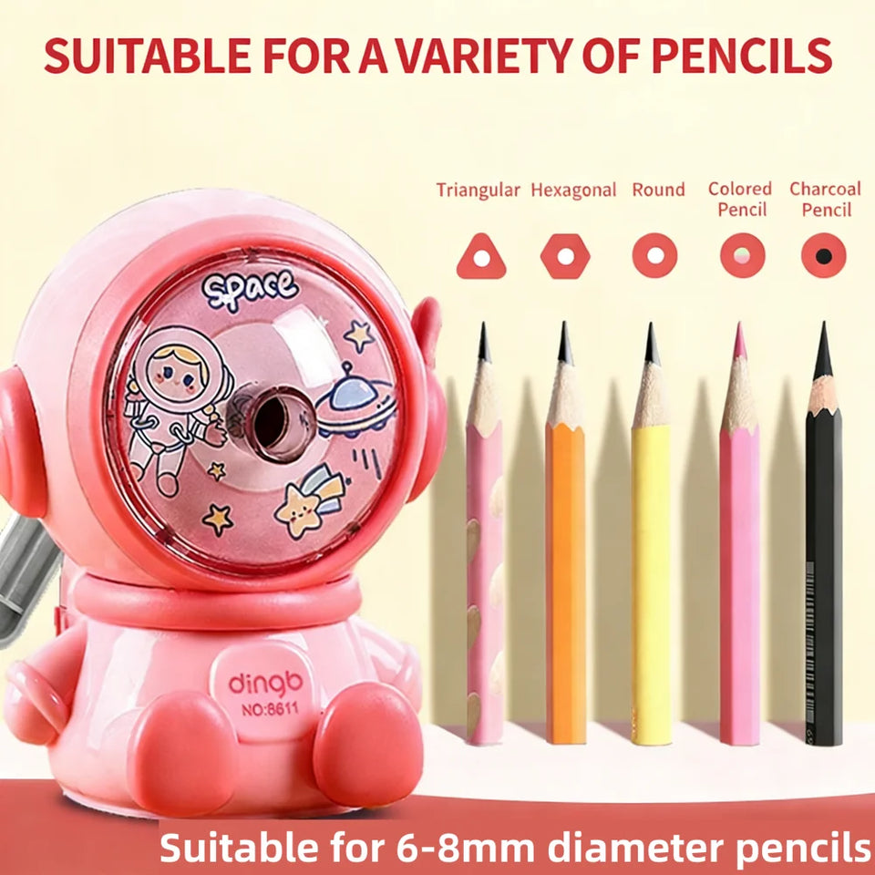 Cartoon Astronaut Pencil Sharpener Student Pencil Sharpener Hand Crank Manual Sharpener Adjustable Thickness Cute Pencil Cutter