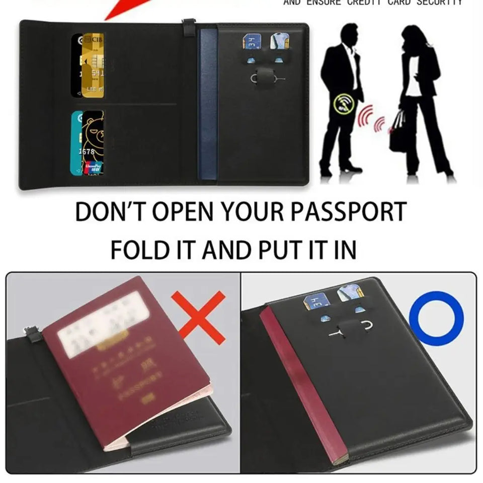 New Solid Color Passport Holder RFID Blocking Ticket Slot Clip Protective Cover Protector Leather Travel Card Bag