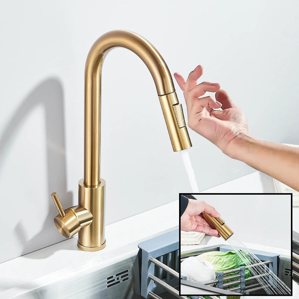 Smart Sensor Touch Kitchen Sink Faucet Brushed Nickel Poll Out Spout Black/Gold Sensor Faucets 360 Rotation Crane Two Functions