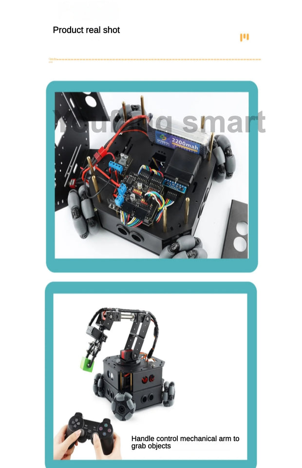 4 Dof Robotic Arm with 4WD Car Omni Wheel Obstacle Avoidance Motor Servo RC Car for Arduino Robot DIY Kit Ps2 Programmable Robot