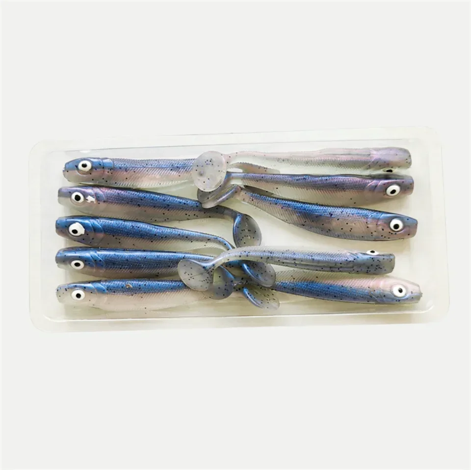 MUKUN 10pcs 60mm 2g Soft Lures Baits Fishing Lure Leurre Shad Double Color Silicone Bait T Tail