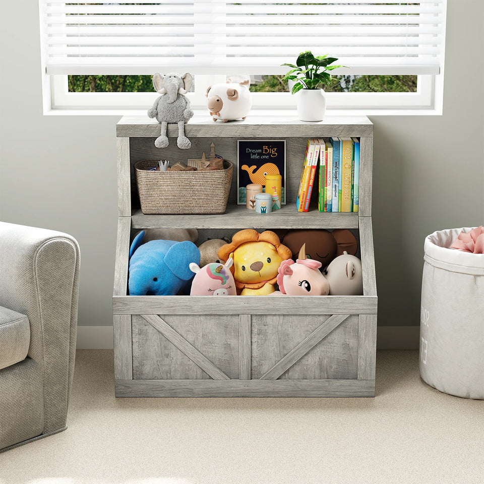 Kids Bookshelf Wooden Toy Storage Organizer with Cubby Toddler Bookcases for Playroom Children's Room Bedroom Nursery School