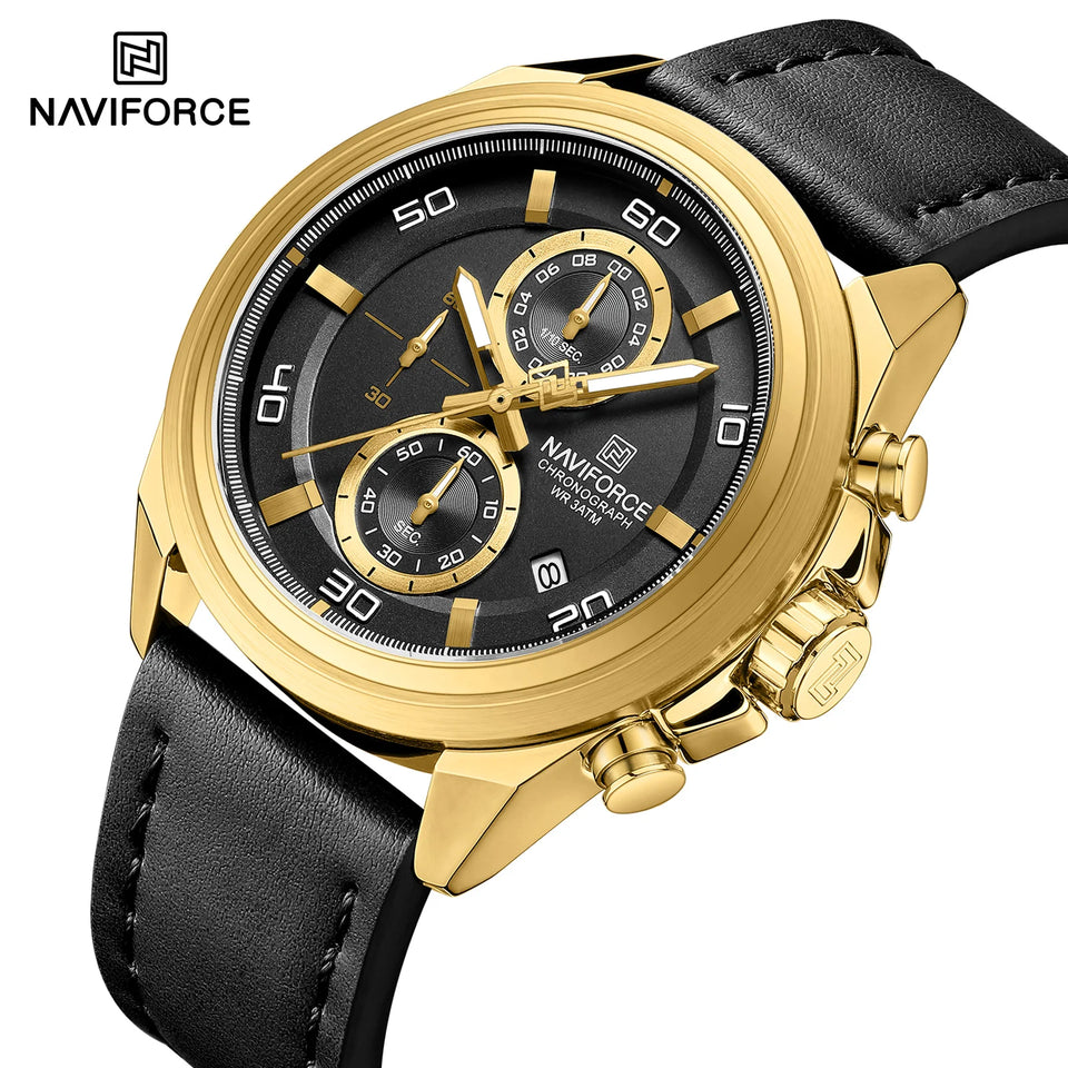 NAVIFORCE Waterproof Watches for Men Original Brand Luxury Leather Men's Quartz Wristwatch Fashion Military Chronograph Male