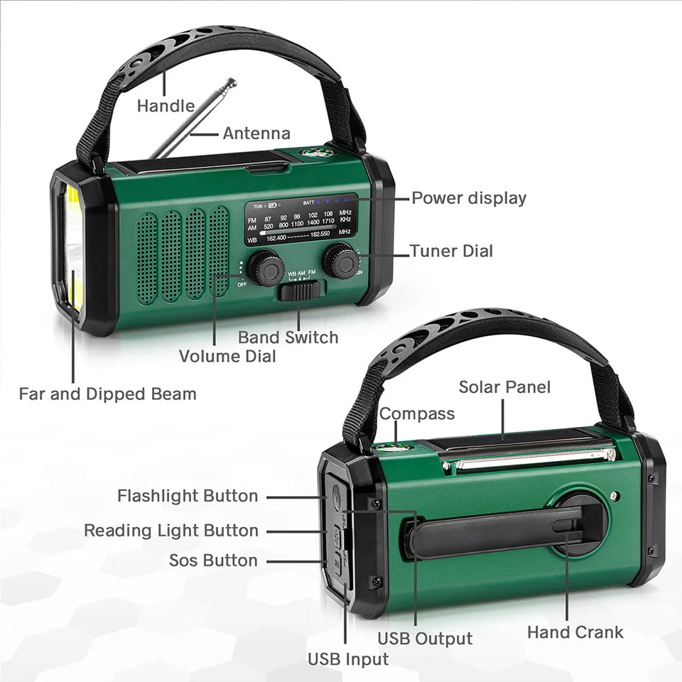 Hot 20000mAh AM/FM/NOAA Radio Solar Hand Crank Generator Radio Portable Radio de emergencia LED Flashlight SOS Alarm Power Bank