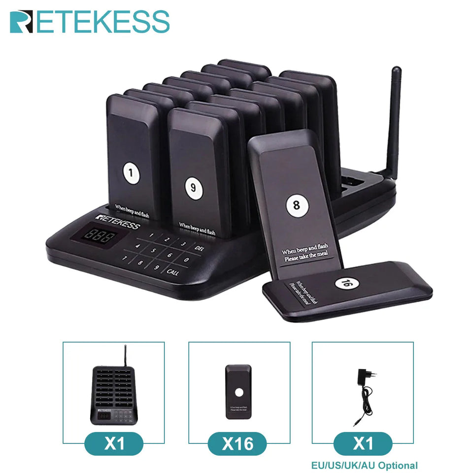 RETEKESS TD157 Restaurant Pager System Pagers 984ft Long Range Beepers for Food Truck Bars  Food Court No Vibration Mode