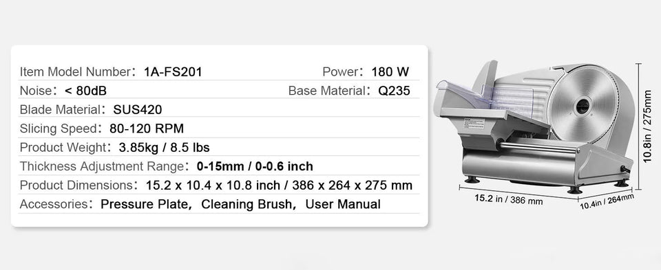 SucceBuy Meat Slicer Electric Deli Food Slicer SUS 420 Stainless Steel Blade and Blade Guard Adjustable Thickness for Home Use