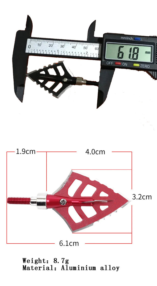 6Pcs Archery Hunting Aluminum Broadheads 4-blade Arrow Heads Points Tips Shooting 100 Grain Broadheads