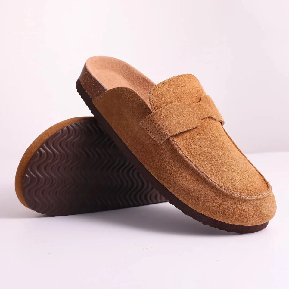 Gacimy Women Fashion Thick Sole Leather Clogs Slippers Classic Women's Mules Cork Clogs Slipper Outdoor Deep Heels Shoes Sandal