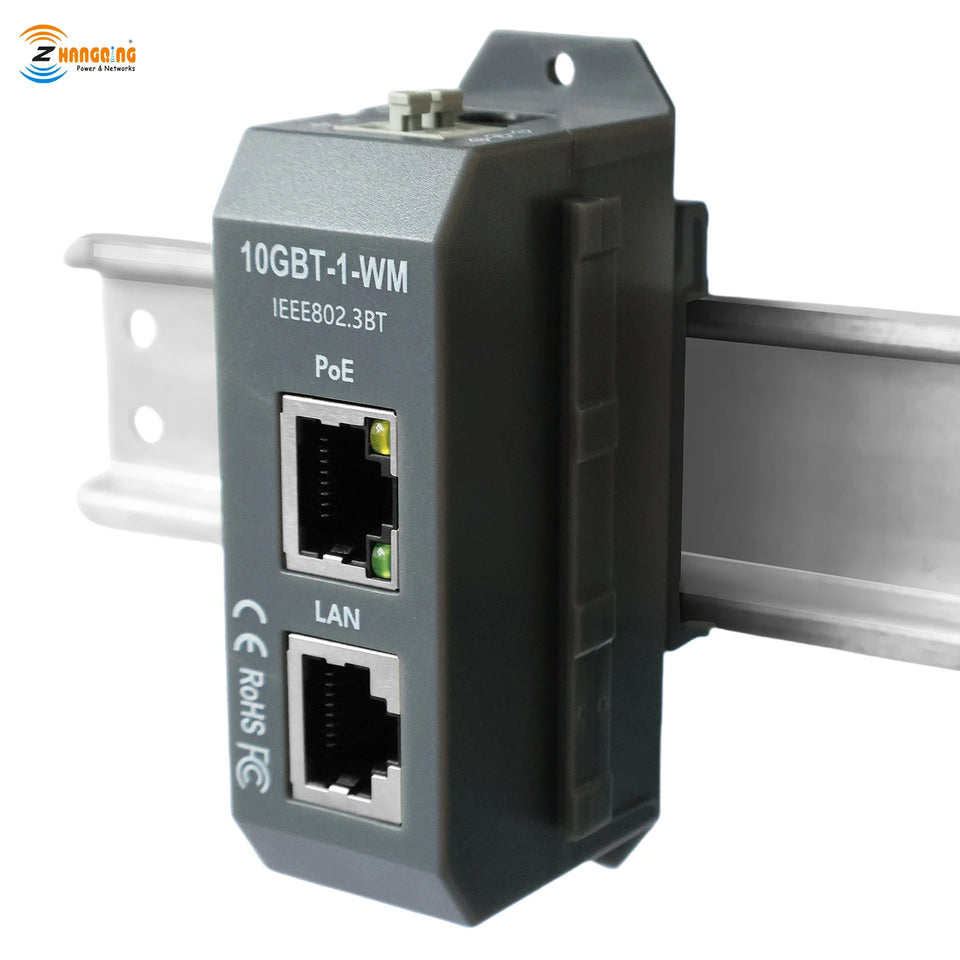 IEEE 802.3af/at/bt 4 Pair Active PoE Injector 2.5G/5G/10G High-Speed PoE++ 90W Max Outut For HD IP Cameras DIN Rail Mounting