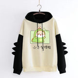 Winter Cute Dinosaur Cartoon Hoodie Women Fashion Sweatshirt Casual Print Long Sleeve Korean Style Splice Tops Kawaii Clothes