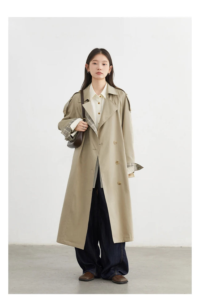 CHIC VEN Women Long Trench Coat Loose Casual New Plaid Patchwork Female Windbreaker Office Ladies Outerwear Spring Autumn 2025