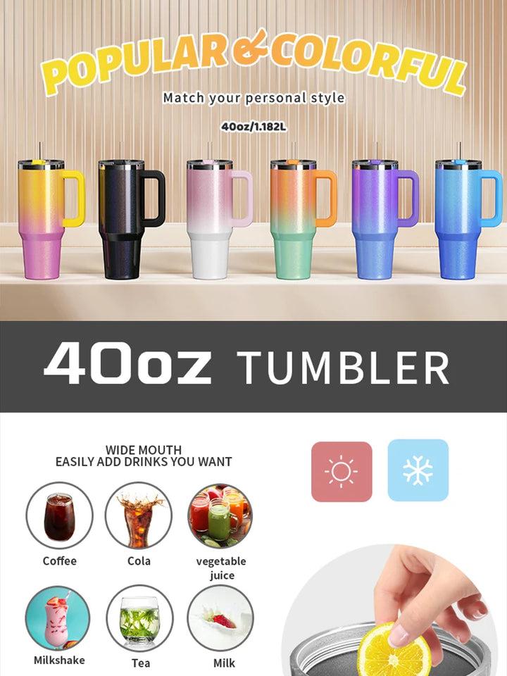 WATERSY 30oz/40oz Stainless Steel Thermal Cup Large Capacity Tumbler with Handle & Straw Insulated Mug Travel for Coffee