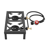 Portable Double Burner Outdoor Gas Stove Propane Cooker with Adjustable 0-10Psi Regulator Hose for Patio Camping, BBQ, Home