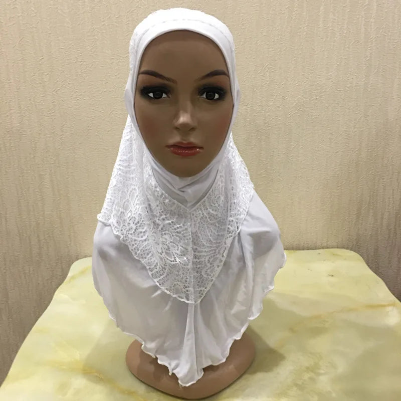New Arrivals 70*60CM Women Crystal Hemp Turban Hats Lace Splicing Muslim Head Wrap Fashion Scarves Hijab For Lady