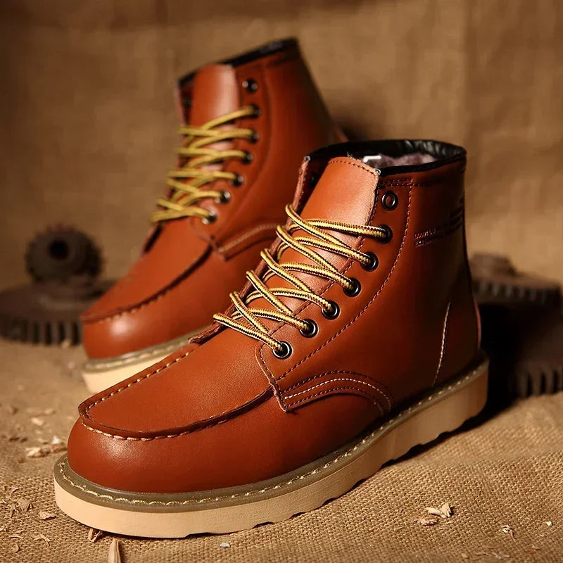 Winter Warm Men Boots Leather Mens Snow Boots with Fur Handmade Waterproof Male Ankle Boots No-slip High Top Male Work Shoes