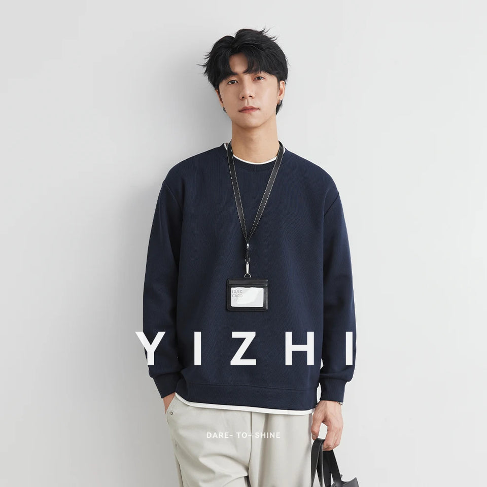 Men's Long Sleeve Casual Hoodie Loose Fit Round Neck White Top For Spring Autumn Versatile Sweatshirt Trendy Brand Men's Wear