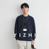Men's Long Sleeve Casual Hoodie Loose Fit Round Neck White Top For Spring Autumn Versatile Sweatshirt Trendy Brand Men's Wear