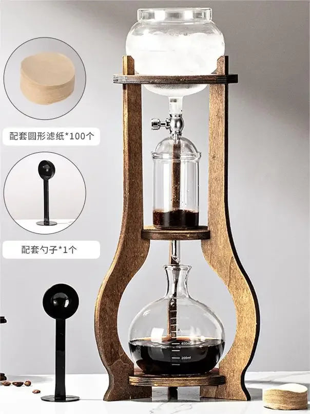 Home European American ice drip coffee pot Cold brew pot Wooden hand brew coffee set Ice brew coffee pot drip type