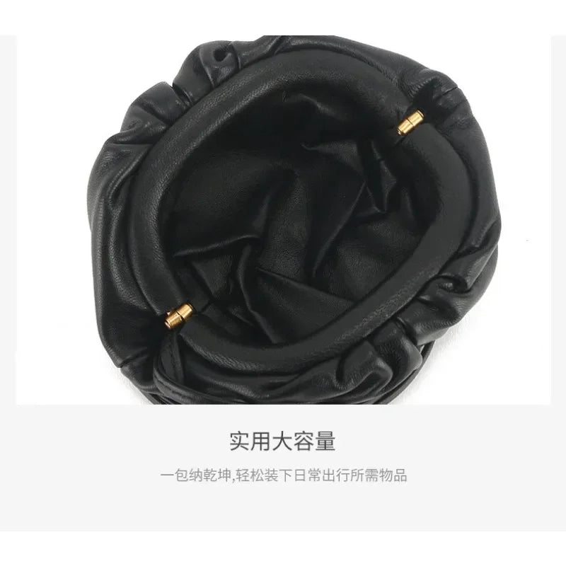2025 Early Spring  Ins Soft Waxy MiniSheepskin Gentle Advanced Feeling Wrinkled Cloud Neck Croissant Horn Change Bag