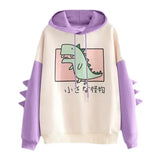 Winter Cute Dinosaur Cartoon Hoodie Women Fashion Sweatshirt Casual Print Long Sleeve Korean Style Splice Tops Kawaii Clothes