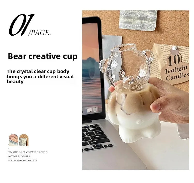 Restaurant Bear Shape Glass Cups, Cute Cartoon Animal Transparent Juice Cups for Children,Office Coffee Mugs Party Water Jar