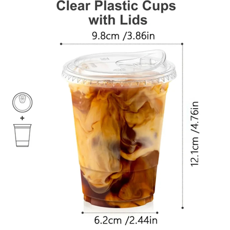 16oz Clear Plastic Cup with  Lid,20Sets Disposable Coffee Cup,Disposable Cups,Disposable Tableware for Party &TakeawayDrink,