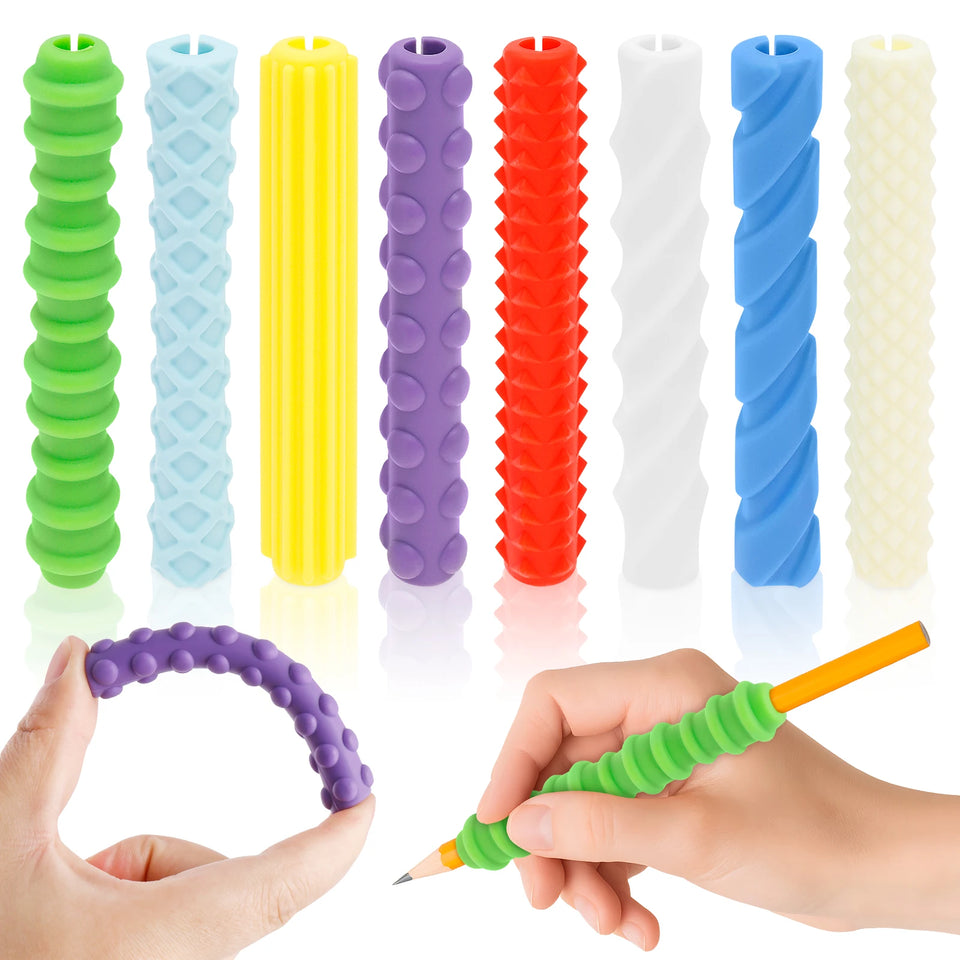 8Pcs Textured Silicone Pen Grips Ergonomic Writing Aid Sensory Pencil Sleeves Tool Non-slip Reusable for Kids Adults Handwriting