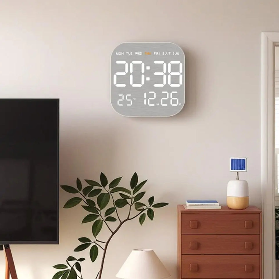 Metal Brushed Wall Clock Multifunctional Electronic Clock LED Electronic Alarm Clock Minimalist Alarm Clock LED Electronic Clock