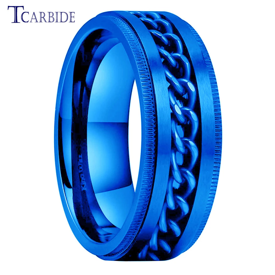 Dropshipping 8mm New Arrivals Men Women Stainless Steel Rotate Chain Ring Stepped Grooved Brushed Festival Fashion Gift Jewelry