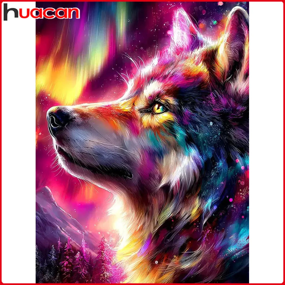 Huacan New Arrivals 2025 Diamond Painting Wolf Aurora Diamond Mosaic Animal Landsacape Art Decorative Paintings