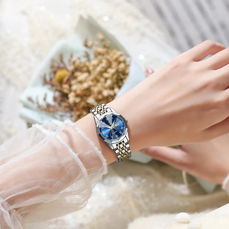 POEDAGAR Fashion Ladies Watch Waterproof Luminous Date Week Watch for Woman High Quality Stainless Steel Women's Quartz Watches