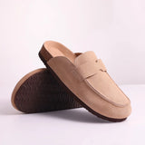 Gacimy Women Fashion Thick Sole Leather Clogs Slippers Classic Women's Mules Cork Clogs Slipper Outdoor Deep Heels Shoes Sandal