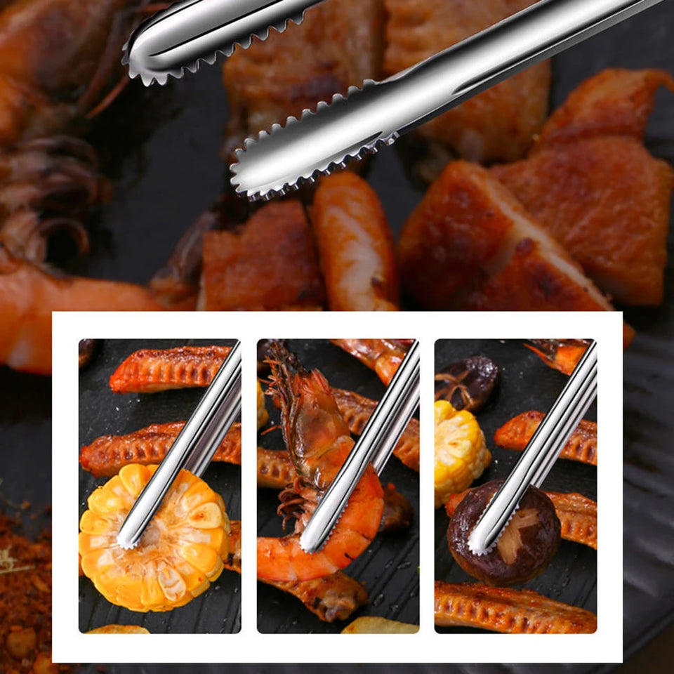 Grill Tongs Stainless Steel Food Tongs Metal Kitchen Tweezers Cooking Utensils for Salad Fish Steak Barbecue Buffet