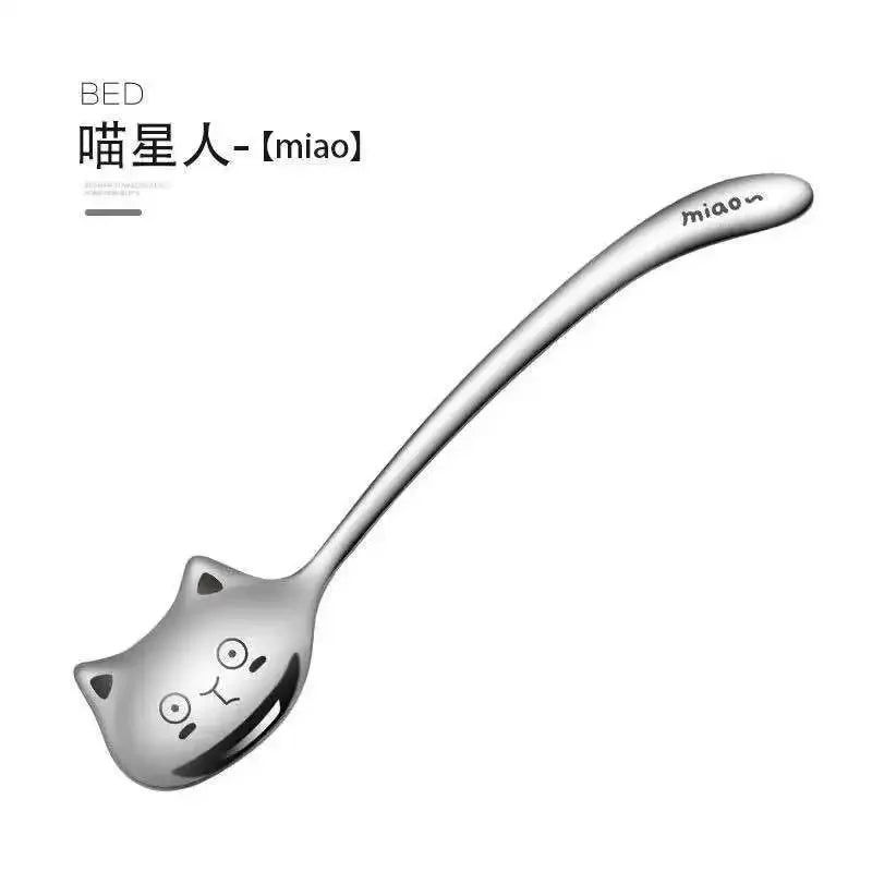 Funny Cat Spoons Cute Cartoon Meow Teaspoons for Coffee Dessert Cake Long Tail Spoon Birthday Gift Kitchen Tableware Accessories